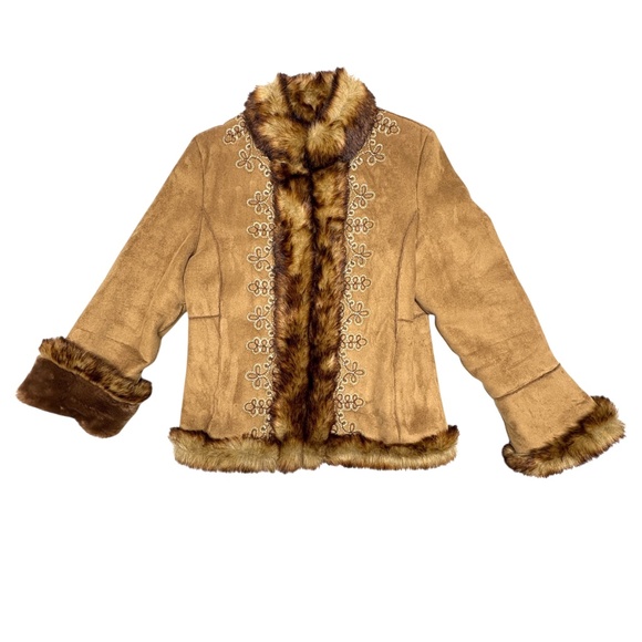 jacket NINE WEST faux suede & fur vintage Y2K embroidered pockets! cropped vegan - Picture 12 of 16